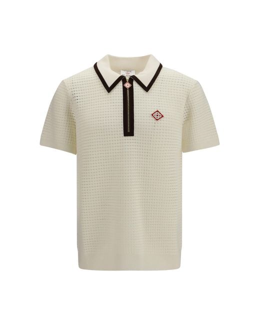 Casablanca White Textured Terry Polo Shirt for men