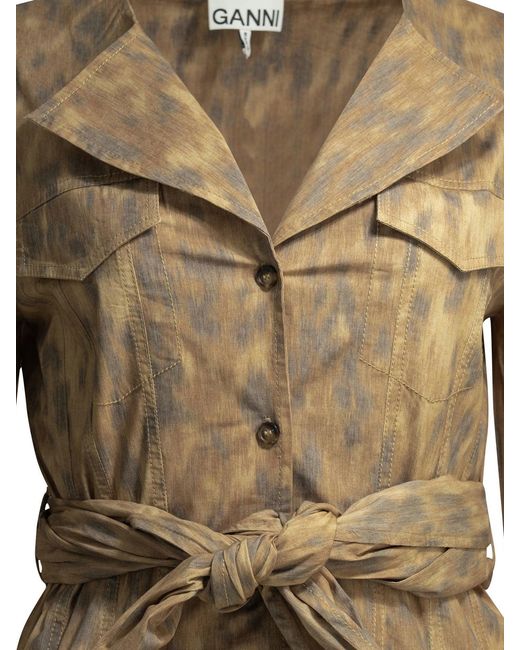 Ganni Natural Animal Print Chemisier Dress