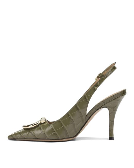 Ferragamo Metallic "Sara Croc 65Mm" Slingback