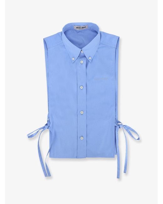 Women's Blue Cotton Shirt With Front Embroidered Logo