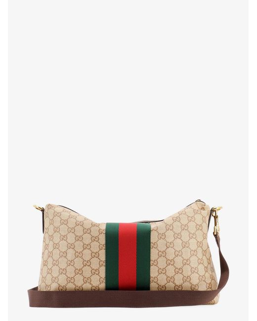 Gucci Natural Gg Canvas Crossbody Bag With Nastro Web On The Front for men