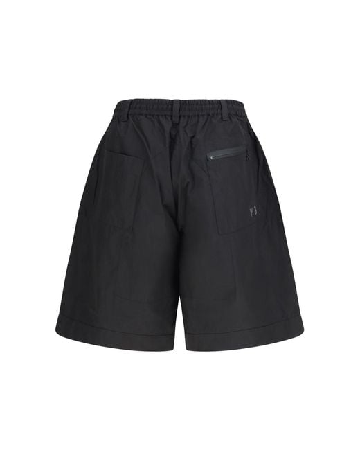 Y-3 Blue Cotton-Blend Cargo Bermuda Shorts for men