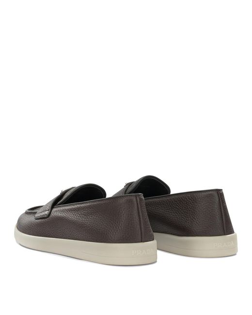 Prada Gray Leather Loafers for men