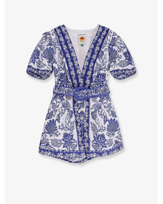 Farm Rio Blue Shell Garden Cotton Jumpsuit