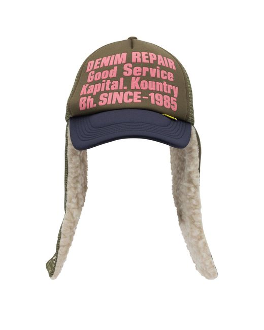 Kapital Red Denim Repair Service Trucker Hat for men