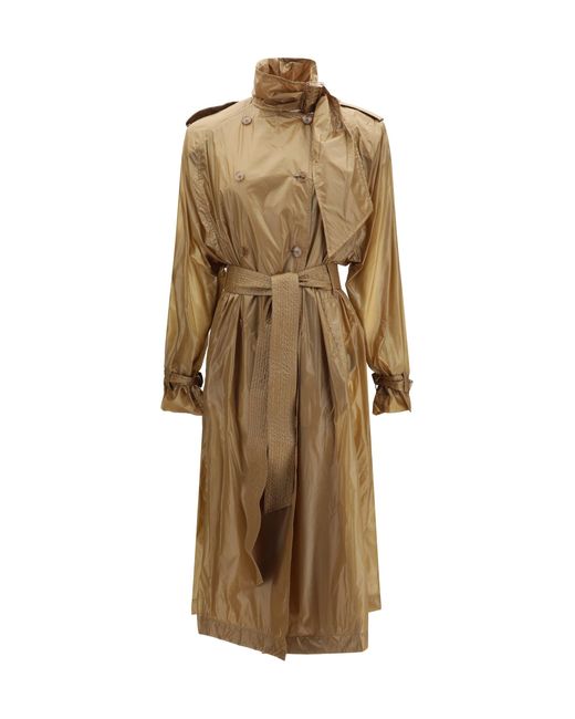 Saint Laurent Natural Translucent Technical Fabric Trench With Lavallière Collar