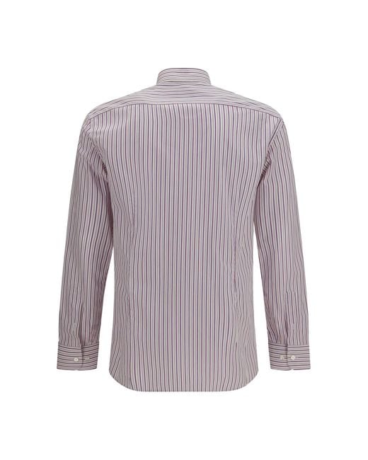 Etro Purple Roma Striped Cotton Shirt With Pegaso Logo for men