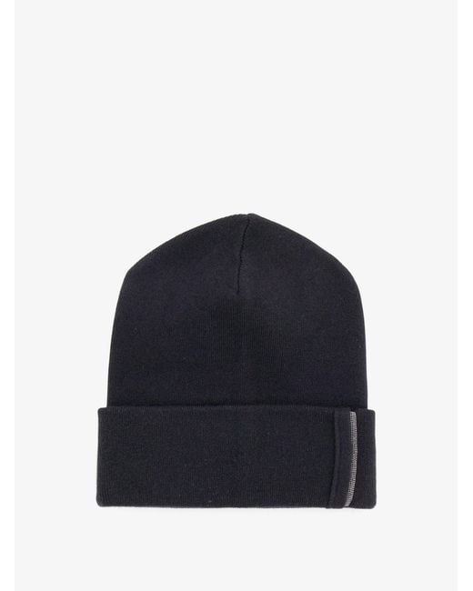 Brunello Cucinelli Blue Cashmere Hat With Monili Detail