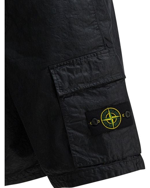 Stone Island Black Wide Fit Cargo Shorts for men
