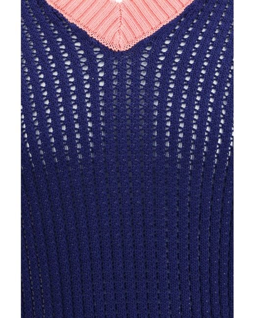 Fendi Blue Ribbed V-Neck Sweater With Ff Motif for men