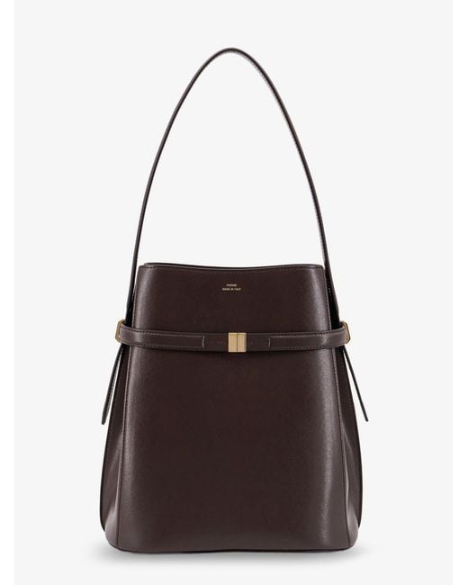 Totême Brown Leather Bucket Bag With Strap On The Front