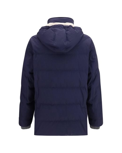 Brunello Cucinelli Blue Nylon Hooded Jacket for men