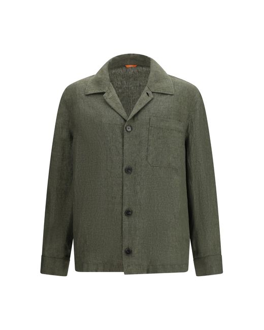 Cruna Green Shirt Serafino Linen for men