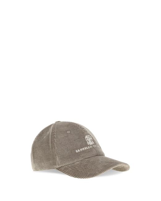 Brunello Cucinelli Gray Ribbed Baseball Cap for men