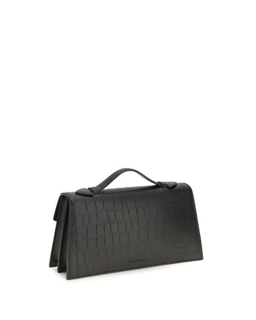 McQueen Black Handbag Skull Croc-Embossed