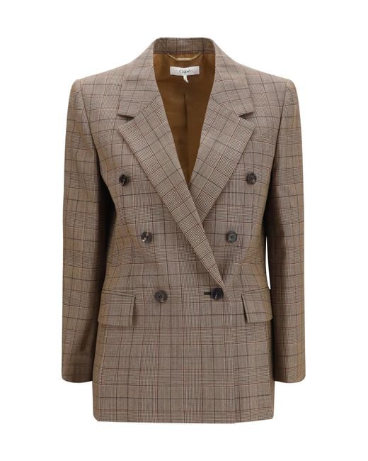 Chloé Brown Chloé Checked Double-Breasted Blazer