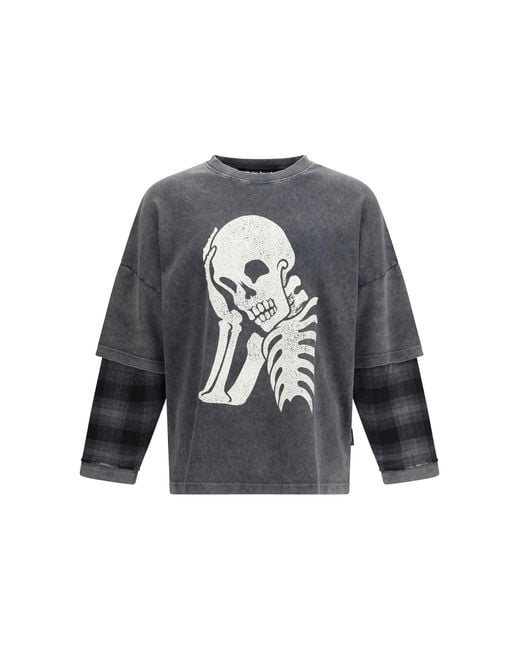 Palm Angels Gray Skull Double Long-Sleeved Shirt for men