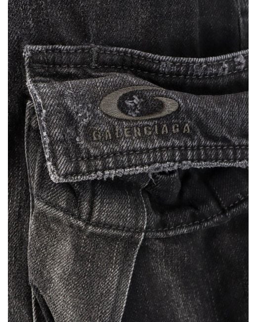Balenciaga Black Cargo Denim Trousers for men