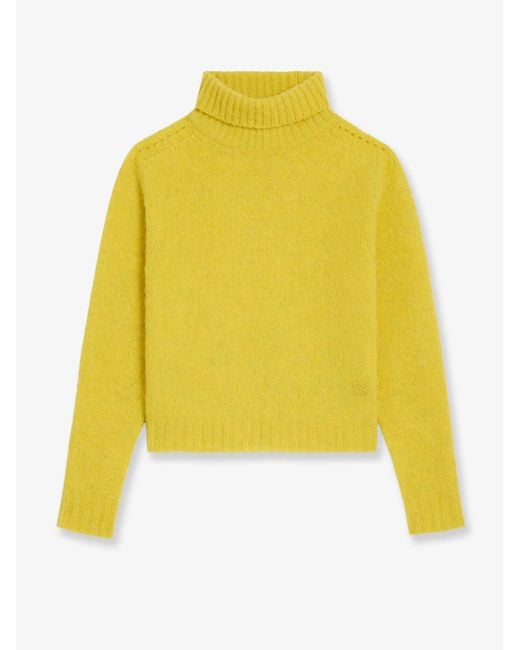 Céline Yellow Wool Turtleneck With Triomphe Embroidery