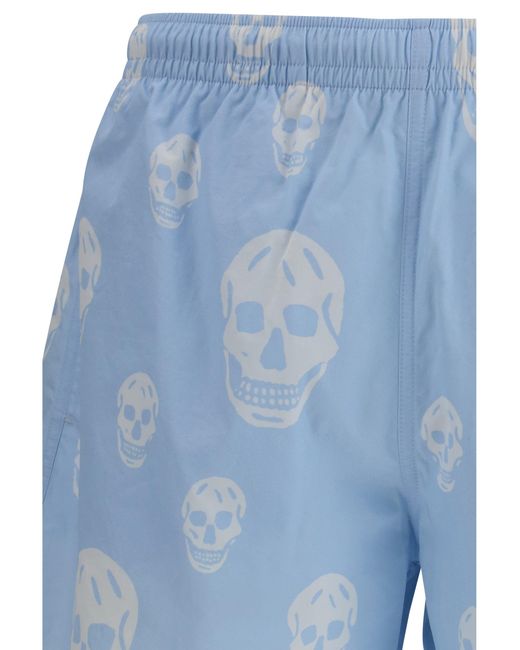 McQueen Blue Skull-Print Swim Shorts for men