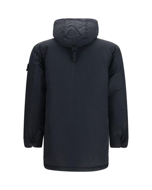 Stone Island Blue Long Down Jacket for men