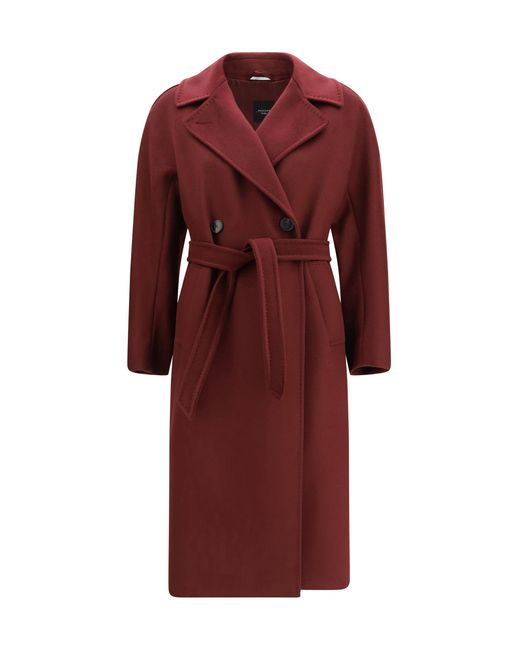 Weekend by Maxmara Red Belted Wool Coat Bordeaux