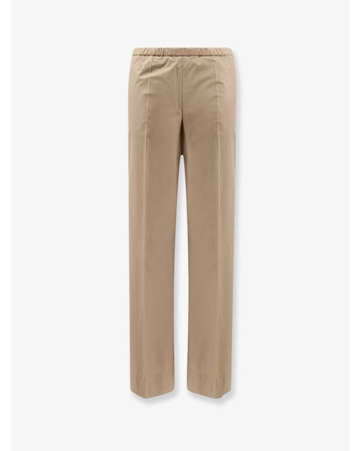 Moncler Natural Cotton Trousers With Logo Patch