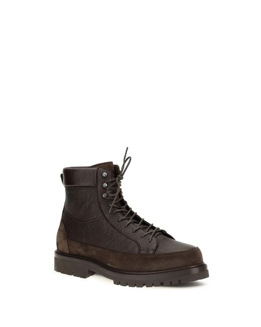 Brunello Cucinelli White Lace-Up Deer Leather And Suede Ankle Boots for men