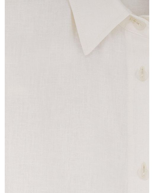 Hevò White Arigliano Linen And Viscose Chemisier Dress