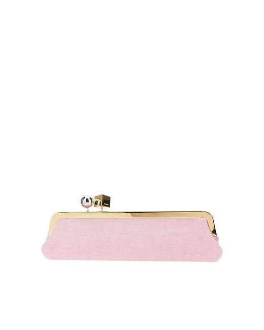 Jacquemus Pink Suede Leather 'Salon' Pouch With Croco-Effect