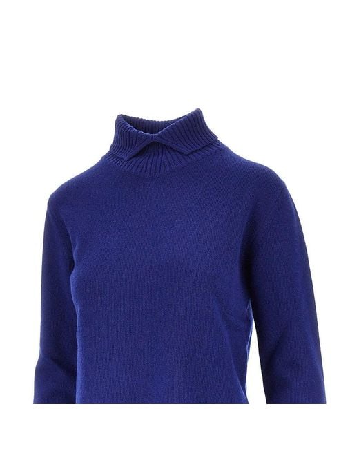 Jil Sander Blue Split Collar Wool Sweater