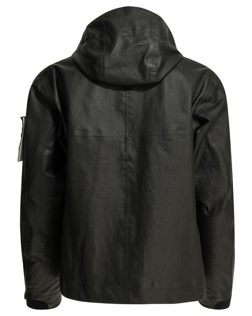 Stone Island Black "Leather Organza" Leather Jacket for men