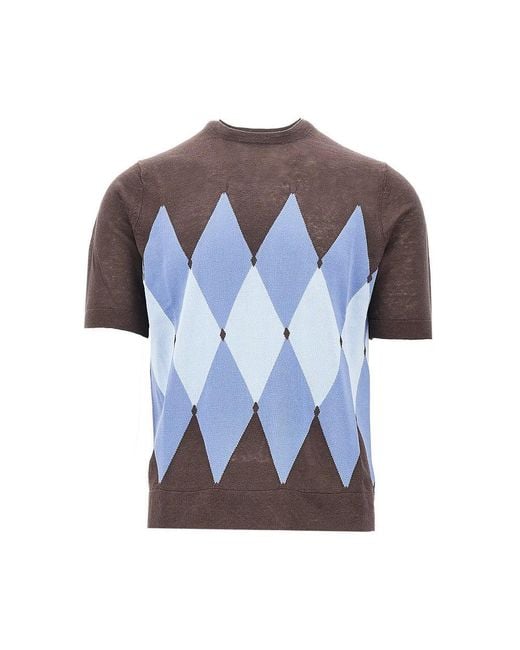 Ballantyne Blue Linen-Blend Short-Sleeved Sweater for men