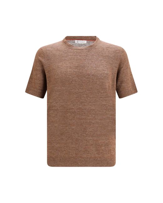 Men's Brown T-Shirt Linen-Cotton Crewneck