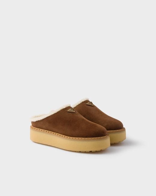 Prada Brown Suede Leather Slides