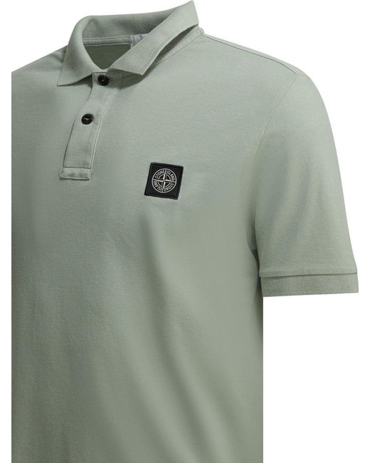 Stone Island Green Short Sleeves Polo Shirt With Compass Logo for men