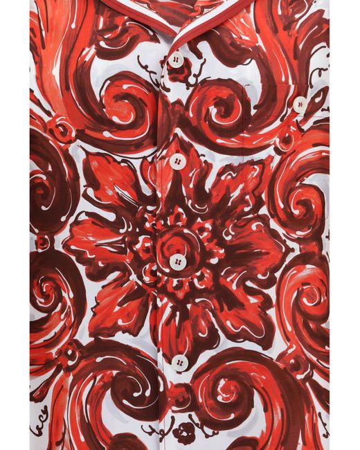 Dolce & Gabbana Red Shirt Maiolica Hawaii Silk for men