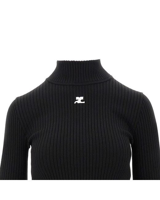 Courreges Black Ribbed Knit Embroidered Logo Sweater