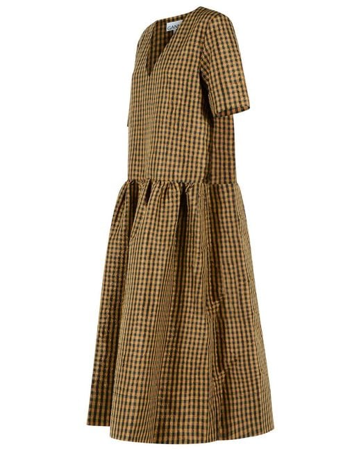 Ganni Natural Two-Tone Polyester Dress