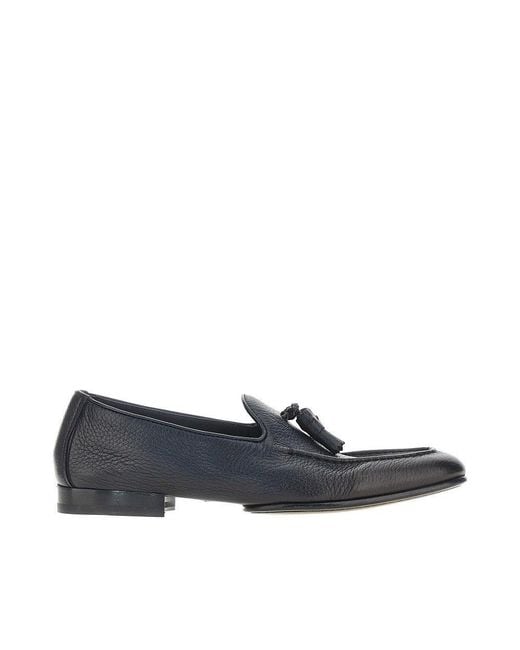 Doucal's Blue Grained Leather Loafers for men