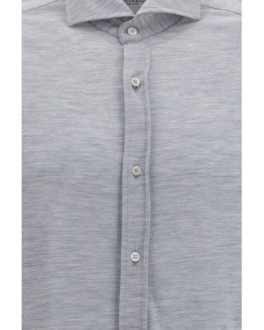 Brunello Cucinelli Gray Shirt Silk-Cotton Jersey for men