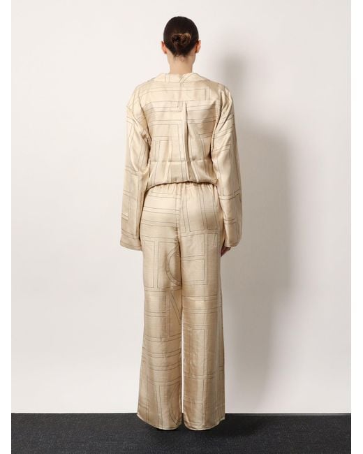 Totême Natural Silk Trousers With Monogram Logo Embroidery