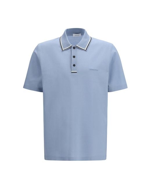 Ferragamo Blue Cotton Polo for men