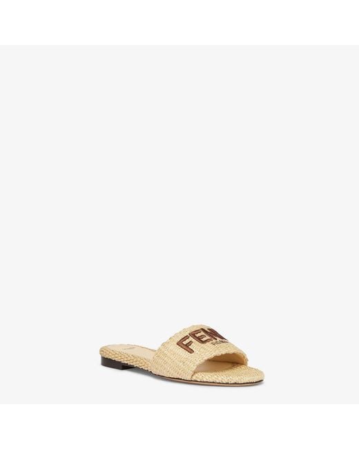 Fendi Natural "Signature" Slides Sandals