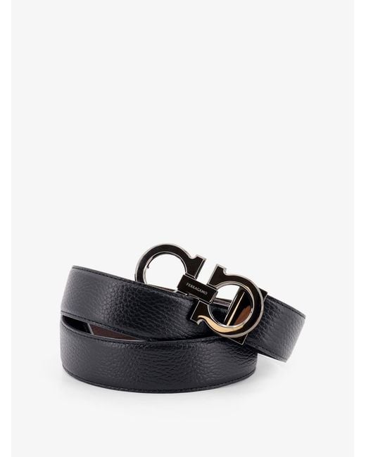 Ferragamo White Reversible Hammered Leather Belt for men