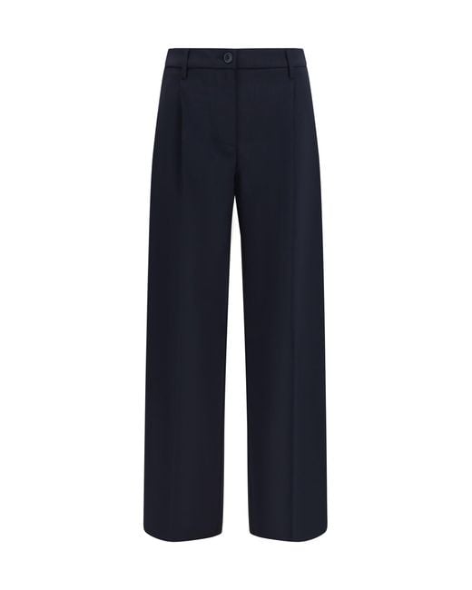 Cruna Blue Pants Wide-Leg Virgin Wool