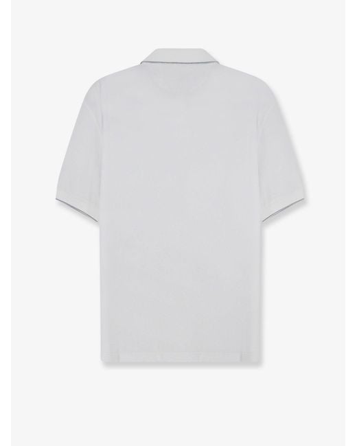 Brunello Cucinelli White Technical Fabric Polo Shirt With Embroidered Logo On The Front for men