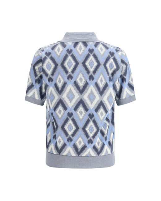 Piacenza Cashmere Blue Pattern Cotton Polo for men