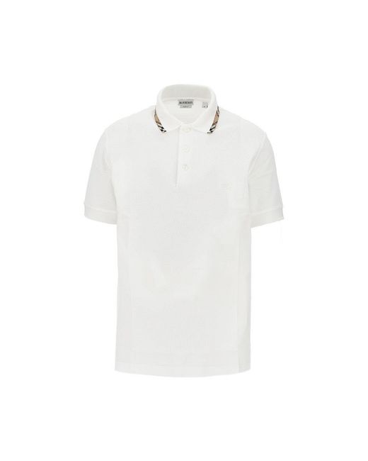 Burberry White Piquet Polo Shirt With Check Trimmings for men
