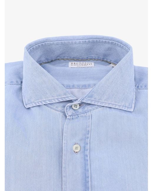 Brunello Cucinelli Blue Cotton Shirt for men